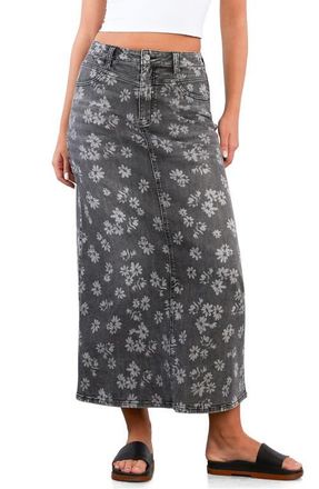 HINT OF BLU Floral Denim Maxi Skirt in Grey Floral Denim at Nordstrom, Size 28