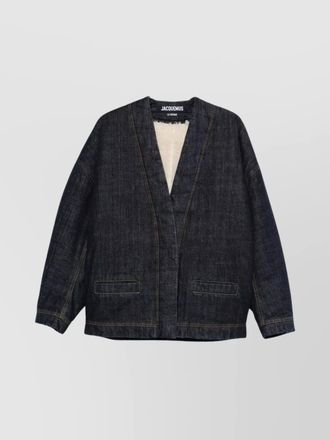 Jacquemus denim cardigan featuring contrast stitching