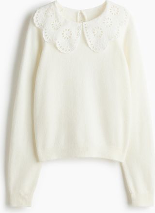 H&M Pullover mit Spitzenkragen - White