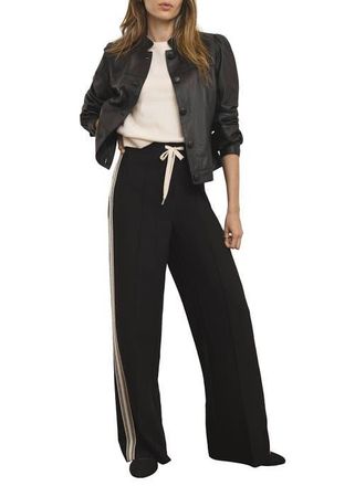 Mint Velvet Crochet Trim Wide Trousers in Black at Nordstrom, Size X-Large