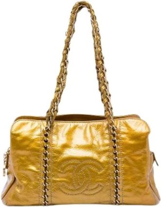 Chanel Pre-owned Patent Leather Tote - Dames - Vintage Schoudertas - Geel - ONE Size - Leer - Vintage