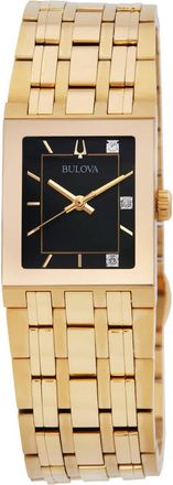 Bulova Quadra Quartz Diamond Black Dial Ladies Watch 97P167