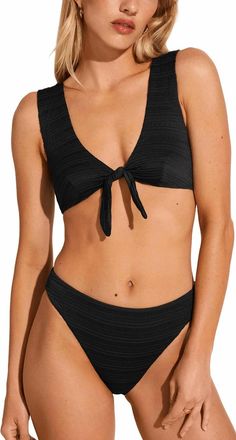 Vitamin A Cali High Leg Bottom In Black-Seersucker-Stripe