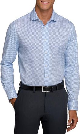 W.R.K Slim Fit Floral Geo Reworked Cotton Dress Shirt in White/Blue at Nordstrom, Size 15.5 - R