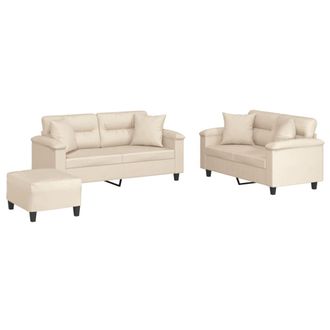 vidaXL Vidaxl - Set Divani 3 Pz Con Cuscini Beige In Tessuto Microfibra