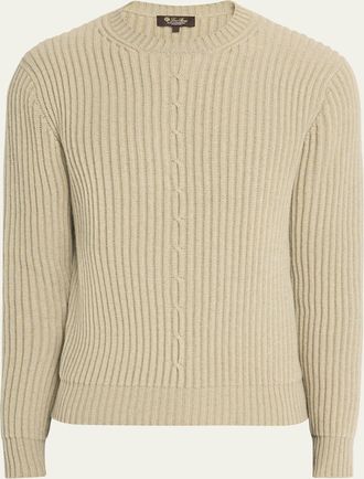Loro Piana Mens Plane Tree Baby Cashmere Cable Crewneck Sweater