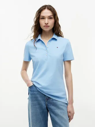 Tommy Hilfiger Womens Slim Fit Stretch-Cotton Polo - Blue - XXL