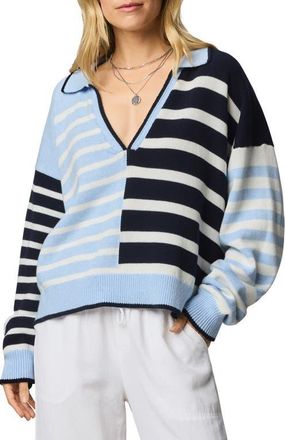 Splendid Arden Stripe Polo Sweater in Navy Blue/Sea Breeze/White at Nordstrom, Size X-Large