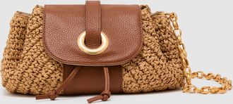 Reiss Natural Raffia-effect and Leather Shoulder Bag