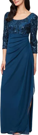 Alex Evenings Empire Waist Sequin Evening Gown in Deep Ocean at Nordstrom, Size 12