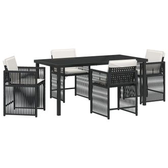 Berkfield Home 5 Piece Garden Dining Set with Cushions Black Poly Rattan