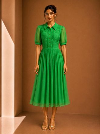 L.k. Bennett Sheer Pleated Midi Dress In Green