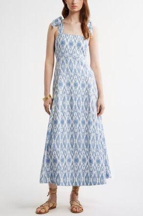 Treasure & Bond Floral Linen Blend Maxi Sundress in Ivory- Blue Diamond Ikat at Nordstrom, Size Xx-Large