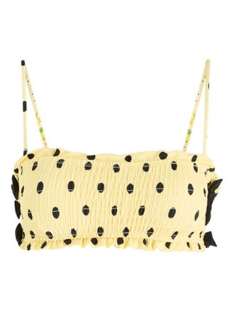 Damson Madder polka dot ruffled bikini top - women - Polyamide/Elastane - 12 - Yellow