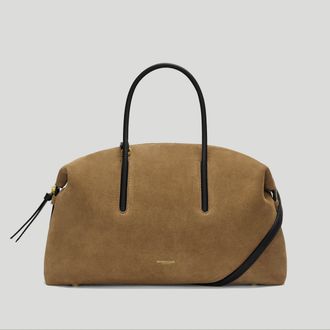 DeMellier The Midi Stockholm in Tobacco Suede Leather Top handle bag