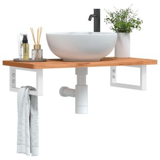 Berkfield Home Basin Shelf Wall Mounted Steel & Solid Wood Beech in Brown