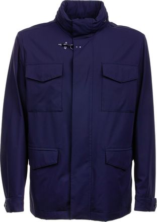 Fay Mens Field Jacket Unlined In Stretch Nylon With Water-repellent Treatment - Dark Blue - Size X-Large
