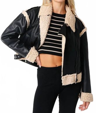 Olivaceous Faux Leather And Sherpa Jacket In Black