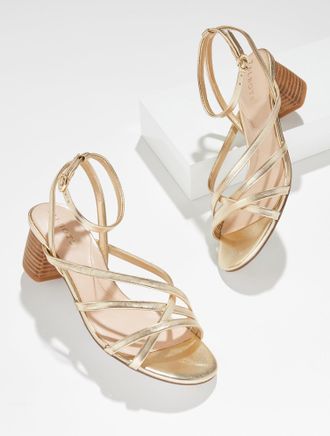 Talbots Lina Strappy Metallic Nappa Block Heel Sandals - Gold - 10 1/2 M Talbots