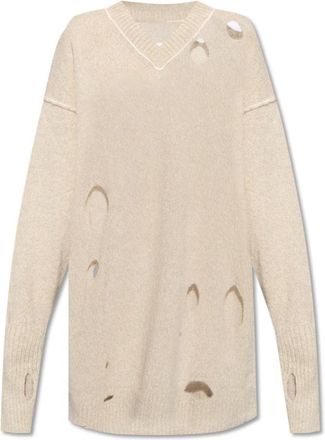 Maison Margiela Cut-out trui - Dames - Ronde hals truien - Beige - M - Katoen - Truien & Vesten