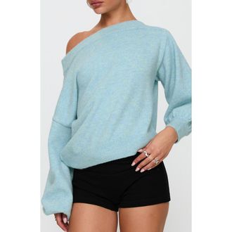 Princess Polly Noble Off the Shoulder Sweater in Blue at Nordstrom, Size 8
