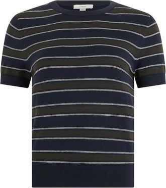 Vince Gebreid T-shirt van Katoen en Kasjmier - Dames - Ronde hals truien - Veelkleurig - S - Katoen - Truien & Vesten