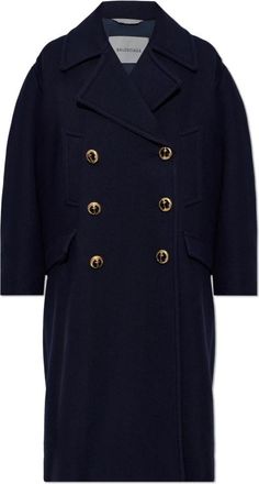 Balenciaga Double-Breasted Wool Coat - Dames - Mantel - Blauw - XS - Wol - Jassen