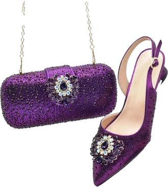 Generic Women Italian Shoes Bags Matching Set Rhinestoness Pumps Wedding Shoes