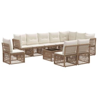 vidaXL Conjunto De Sof&aacute;s De Jard&iacute;n 11 Pcs Beige Rat&aacute;n Sint&eacute;tico Vidaxl