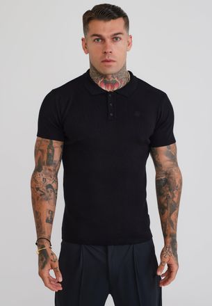 Siksilk Mens Black Knitted Polo T-Shirt XXL