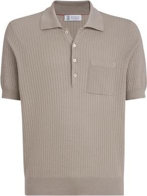 Brunello Cucinelli Rib knit polo in Dove Grey at Nordstrom, Size 64 It