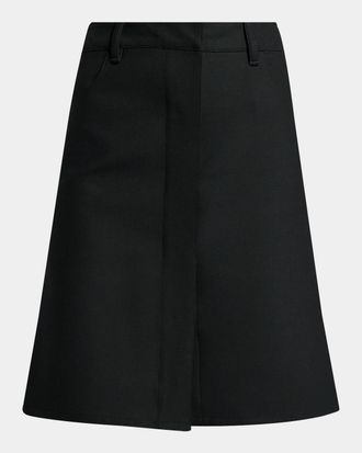 Courr&egrave;ges Stretch-Wool Knee-Length Skirt