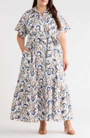 Sugarlips Ralston Floral Cotton Maxi Shirtdress in Off-White-Multi at Nordstrom, Size 1X