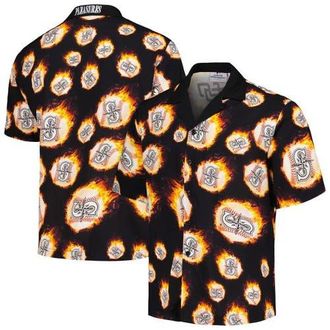 Pleasures Mens PLEASURES Black Seattle Mariners Flame Fireball Button-Up Shirt at Nordstrom, Size Small