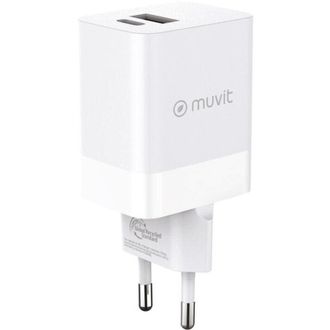 Muvit For Change Cargador De Pared 1 Usb 12w+1 Tipo C Pd 45w Blanco