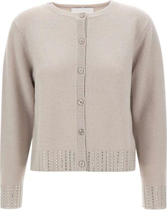 Kaos C&aacute;rdigan de Lana con Adornos de Pedrer&iacute;a - Knitwear - Mujer - Beige - XL