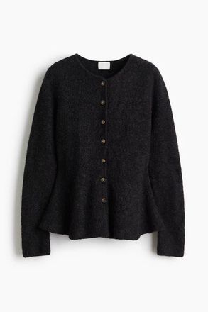 H&M Rib-knit Peplum Cardigan in Dark Gray Melange at Nordstrom, Size Xx-Small