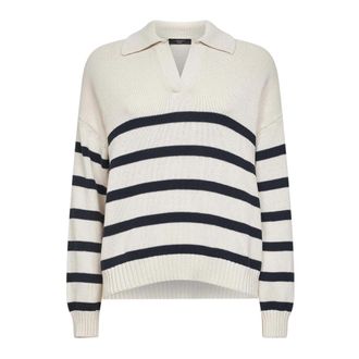 Max Mara Gebreide trui met V-hals - Dames - V-hals truien - Blauw - XL - Katoen - Truien & Vesten