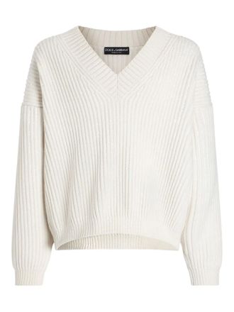 Dolce & Gabbana V-neck ribbed sweater - men - Virgin Wool - M - White