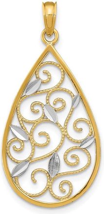 Diamond2Deal 14k Yellow Gold Rhodium Beaded Filigree Diamond-Cut Teardrop Charm