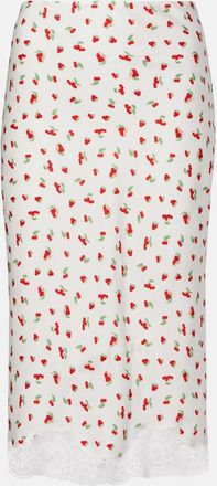 Poss&eacute; Gonna midi Fae con stampa e pizzo