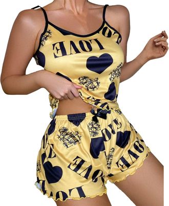 Generic Short Sets For Women 2 Piece Outfits - Summer Silk Pjs For Women Sets - Silky Pyjama Set Nightwear Size 18 Silk Short Pjs Set Petite Pyjamas Pj Shorts