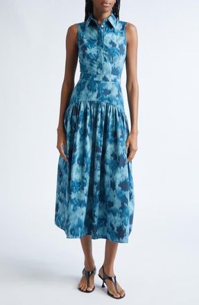 Michael Kors Floral Ikat Print Midi Shirtdress in Seaglass Multi at Nordstrom, Size 12