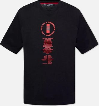 Dolce & Gabbana Mens Mens Black Dolce & Gabbana Hot Animalier Red Letter Logo T-Shirt - Size: 42
