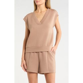 Zella Whisper V-Neck Short Sleeve Knit Top in Tan Portabella at Nordstrom Rack, Size X-Small