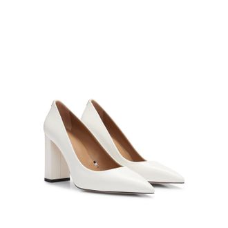 HUGO BOSS Womens Janet Block Heel Almond Toe Court Shoes in White - Size UK 7
