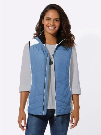 Casual Looks Steppweste CASUAL LOOKS, Damen, Gr. 38, blau (mittelblau, ecru), 100% Polyester, Wattierung:100% Polyester, gemustert, mehrfarbig, Westen Steppweste