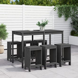 vidaXL Set De Mesa Y Taburetes Altos Jard&iacute;n 7 Piezas Madera Pino Gris Vidaxl