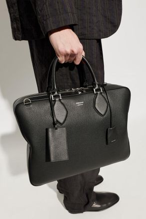 Ferragamo Leather Document Bag, Mens, Black