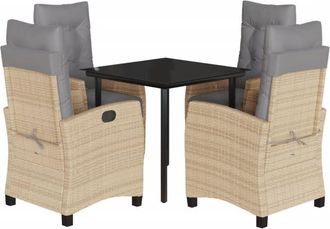vidaXL Set Comedor De Jard&iacute;n 5 Pzas Con Cojines Rat&aacute;n Sint&eacute;tico Beige Vidaxl
